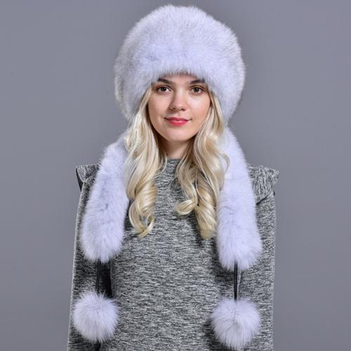 

Bomber Fur Hat with Tail Winter Women Natural Fox Rabbit Fur Warm Thick Diamond Fashionable Stylish Girls Mongolian Hat One Size
