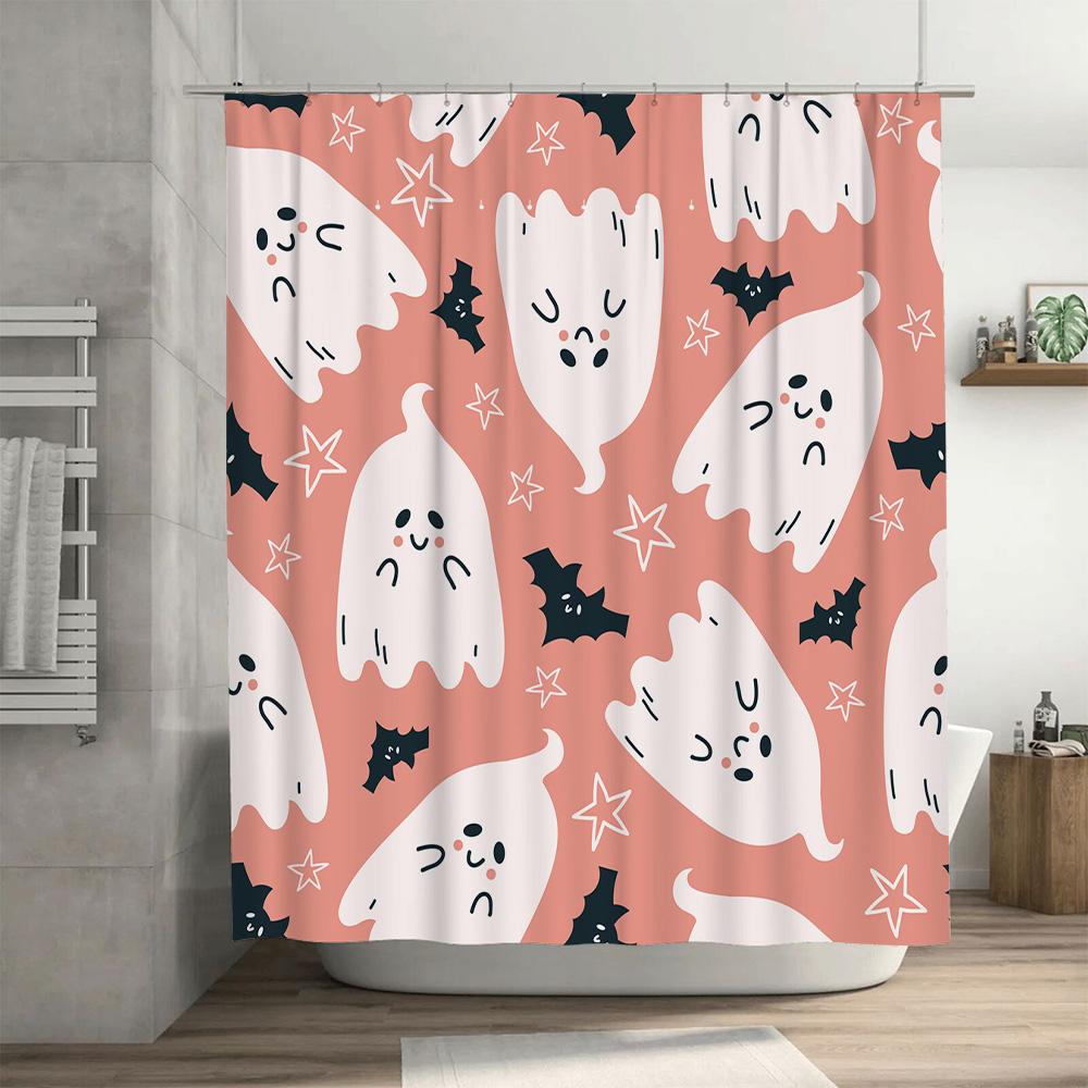 Pink Ghosts Shower Curtain Halloween Decor for Bathroom White Spooky Cute Frightening Spirit Pattern Waterproof Fabric Decoratio
