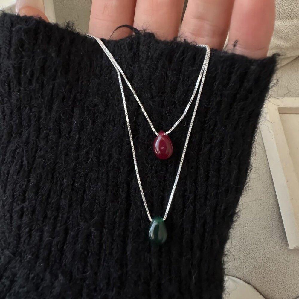 Women's 925 Silver Water Drop Natural Stone Simple Necklace