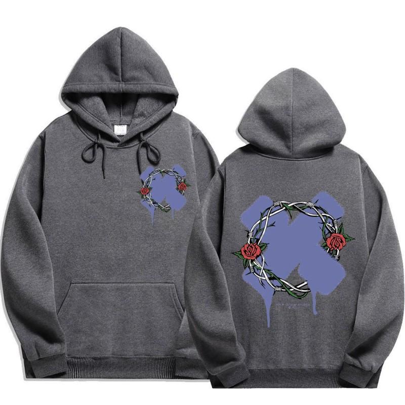 Unisex Hooded Sweatshirt With Rose Fork Print Loose Fit Winter Casual Sportswear