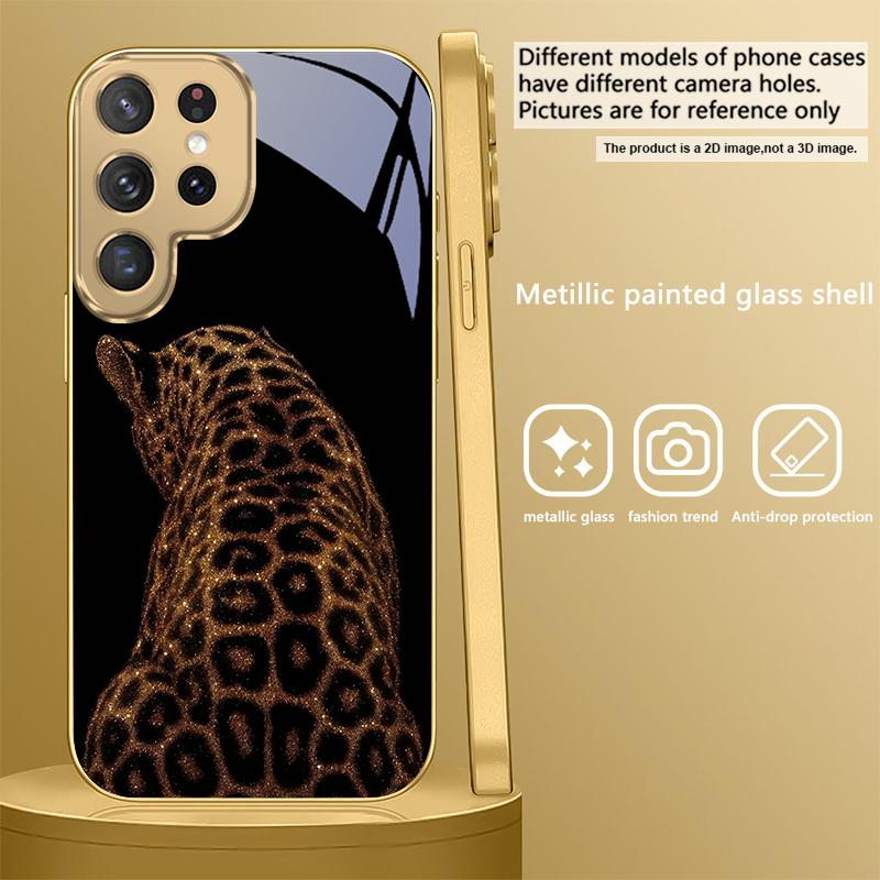 

Черный фон с леопардовым принтом Для Samsung Galaxy S26 S20 FE S21 S22 S23 Plus S24 Ultra S25Ultra S21+ S22Plus Золотой стеклянный чехол для телефона Galaxy S26