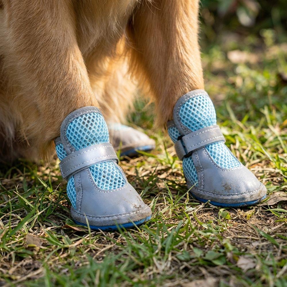 4Pcs Non-Slip Pet Net Boots Breathable Dog Paw Protectors Fashion Puppy Foot Covers All-season Use