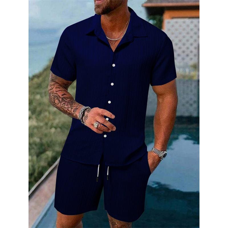 Summer Men's Casual Loose Short-sleeved Shirts And Shorts Beach Sets For Europe And America
