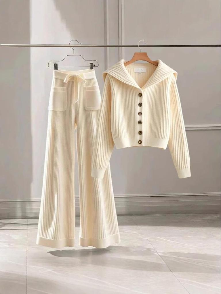 2025 Spring Women's High-End Soft Knit Top & Slimming Straight Leg Pants Suit
