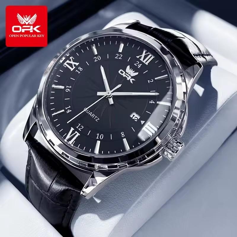 OPK Sıcak Satış Erkek Basit Günlük Kuvars Saatler Moda Kahverengi Deri Kayış 40mm Beyaz Kadran Su Geçirmez Erkek İş Kol Saati