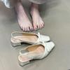 Fashion Hot Selling Women Summer Square Toe Bow Sandals 2025 New Shallow Mouth Non-slip Kitten Heel Shoes French Comfortable Sandals