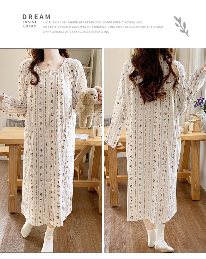 Long Sleeve Maternity Nightgown: Spring & Autumn Breastfeeding Pajamas with Cardigan for Pregnant Women