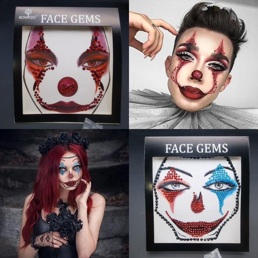 3D Resin Face Rhinestone Sticker Shiny Jewelry Face Sticker Halloween Fake Tattoo  Body Art