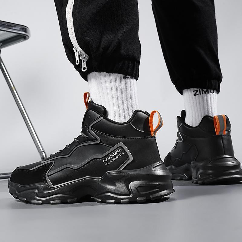 High top men's shoes new trendy shoes thick soled height increasing shoes  breathable sports and leisure  black shoes white shoe