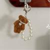 Kawaii Teddy Bear Mobile Phone Chain Pearl Beaded Bracelets Cute Doll Bag Charms Pendant Keychain Girl Heart Hanging Ornament
