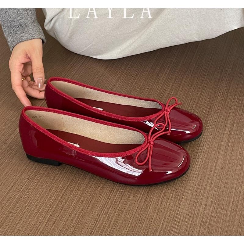 Fashion Designer Red Elegant Bowknot Round Toe Women's Flat Shoes Comfort Slip-On Ladies Ballerina Single Mules Shoes Zapatos Mujer