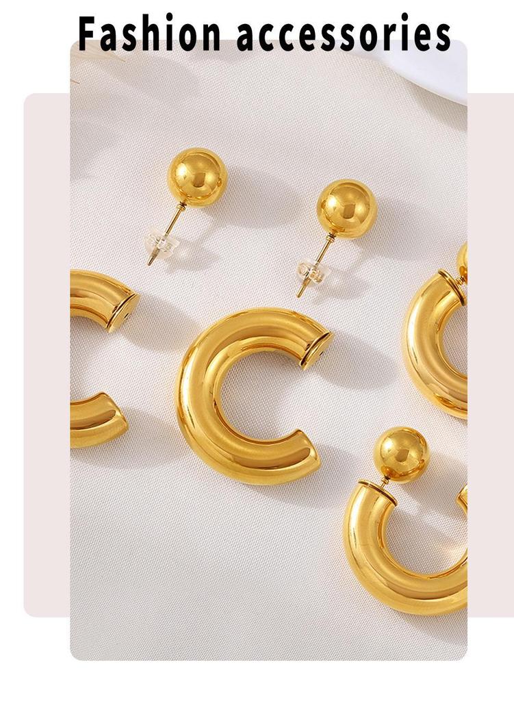 Qiong Yao 18K Gold-Plated C-Shaped Steel Bead Earrings for Women – Autumn/Winter Fashion Accessories