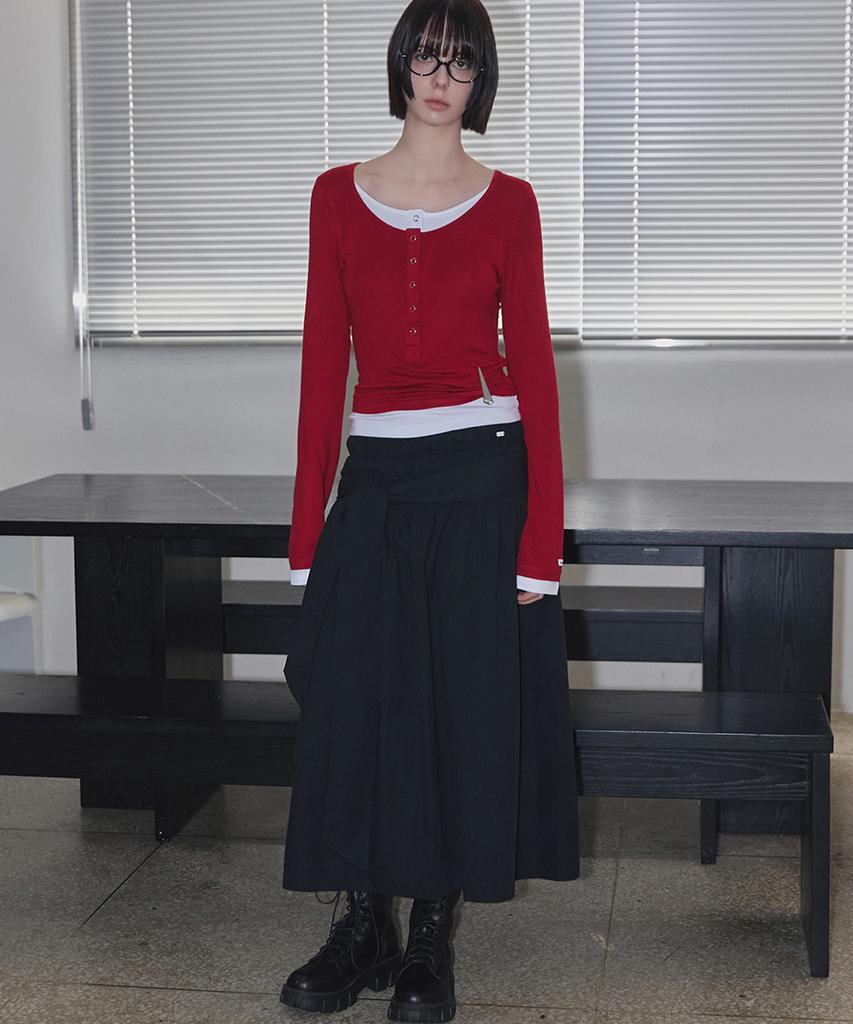 Lense Smocked Shirring Skirt Black