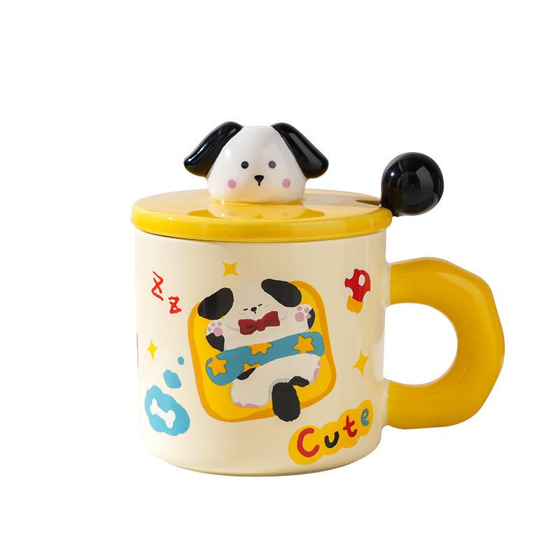 Ceramic Puppy Cup Birthday Gift Box Large Capacity Cup with Lid Spoon Global Couple Cup Souvenir