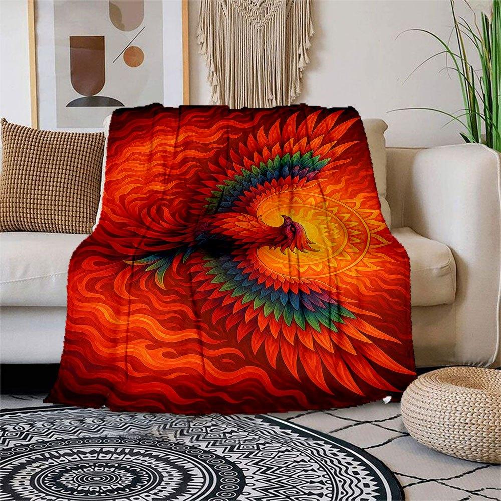 

Phoenix Rising: Vibrant Art Print - Firebird Symbol of Renewal Blanket Flannel Throw Blanket for Sofa, Bed, Travel, Camping, Office, Couch, 150x180cm
