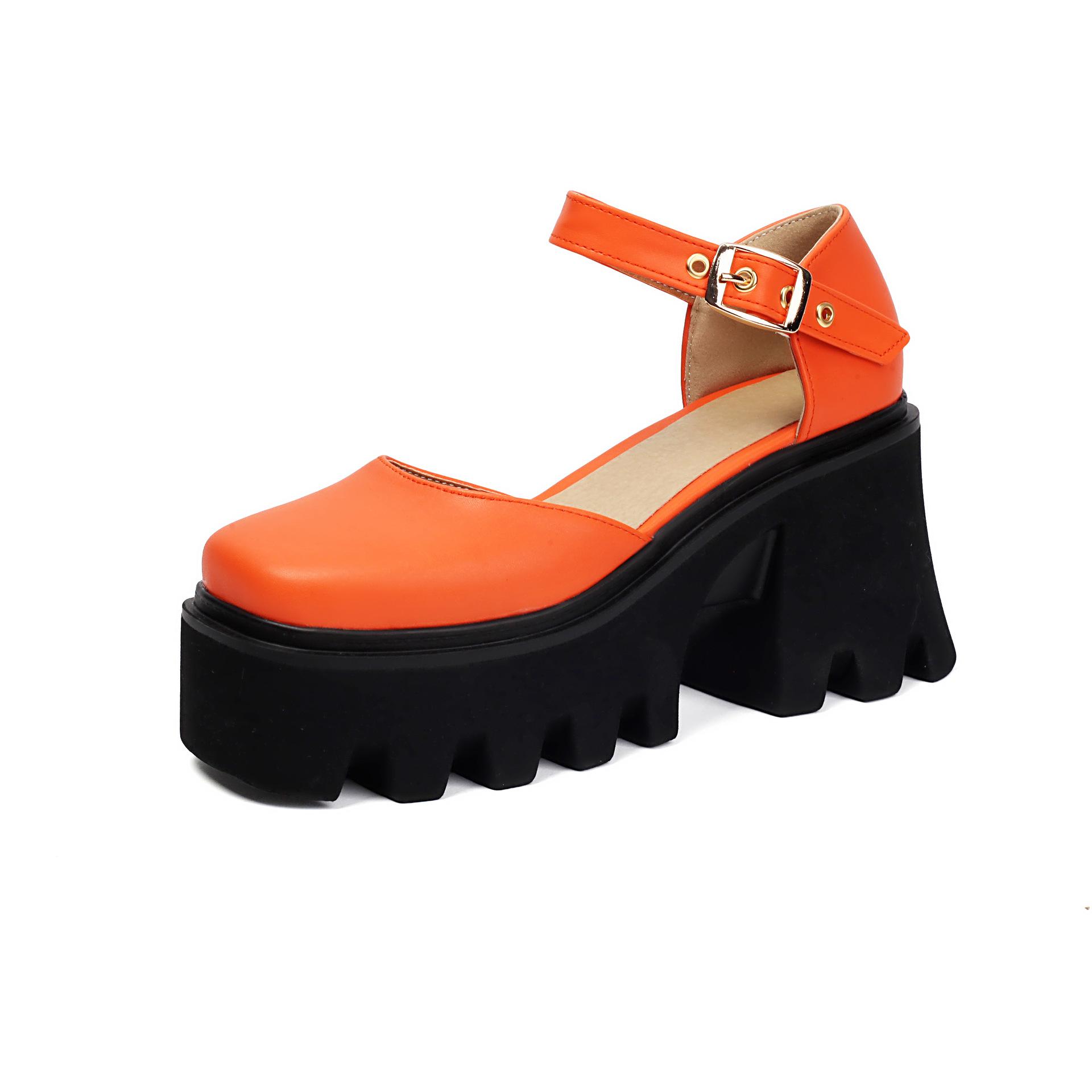 

High-heeled Mary Jane shoes, new square-headed small men, increased height, small leather shoes, muffin soles, thick heels, single shoes, women 39 оранжевый