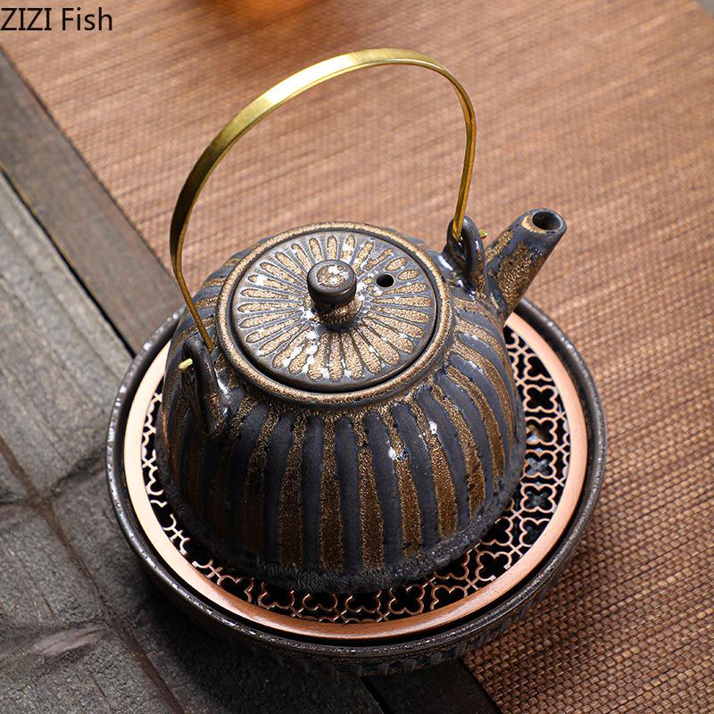Vintage Rusty Glazed Coarse Pottery Teapot Japanese Ceramic Kung Fu Teapot Office Teapot Creative Tea Ceremony Accessories