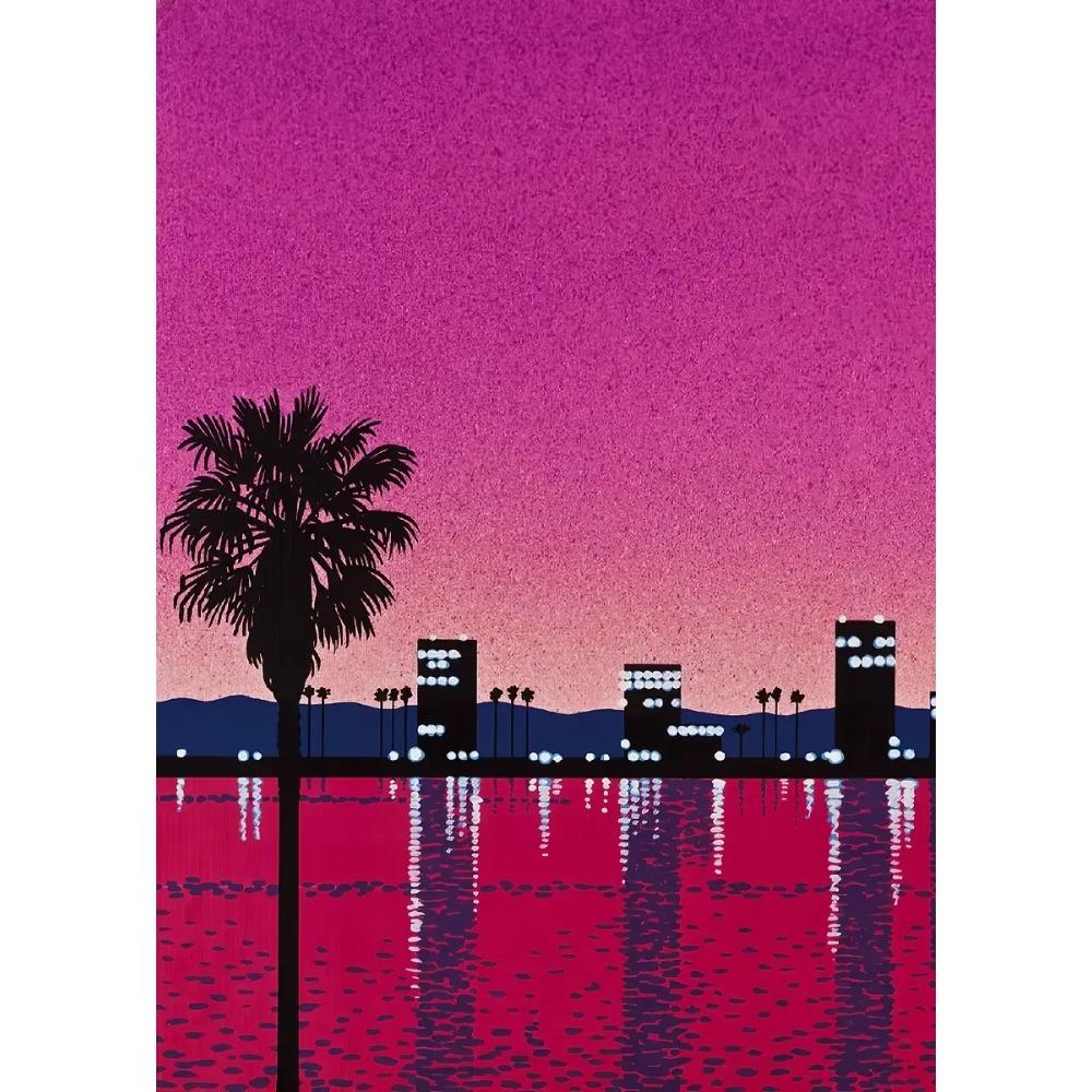 Hiroshi Nagai Vaporwave Japan Beach City Summer Canvas Print Lawn Landscape Wall Art Poster for Nordic Living Room Home Decor