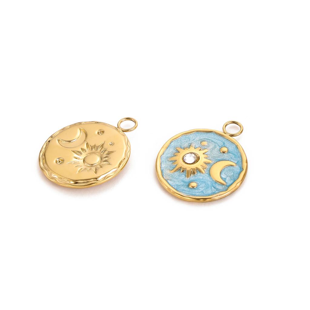 Colorful 18K Gold Plated Oil Drop Stainless Steel Charms Enamel Sun Flower Moon Pendants For Necklace Jewelry Making