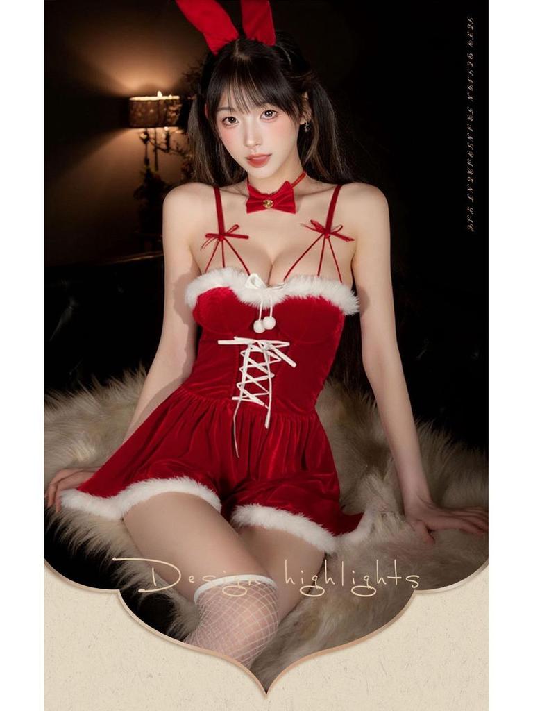 Velvet Christmas Bunny Cosplay Dress for Women – Sexy Nightclub, New Year Party, Stage Performance Costume