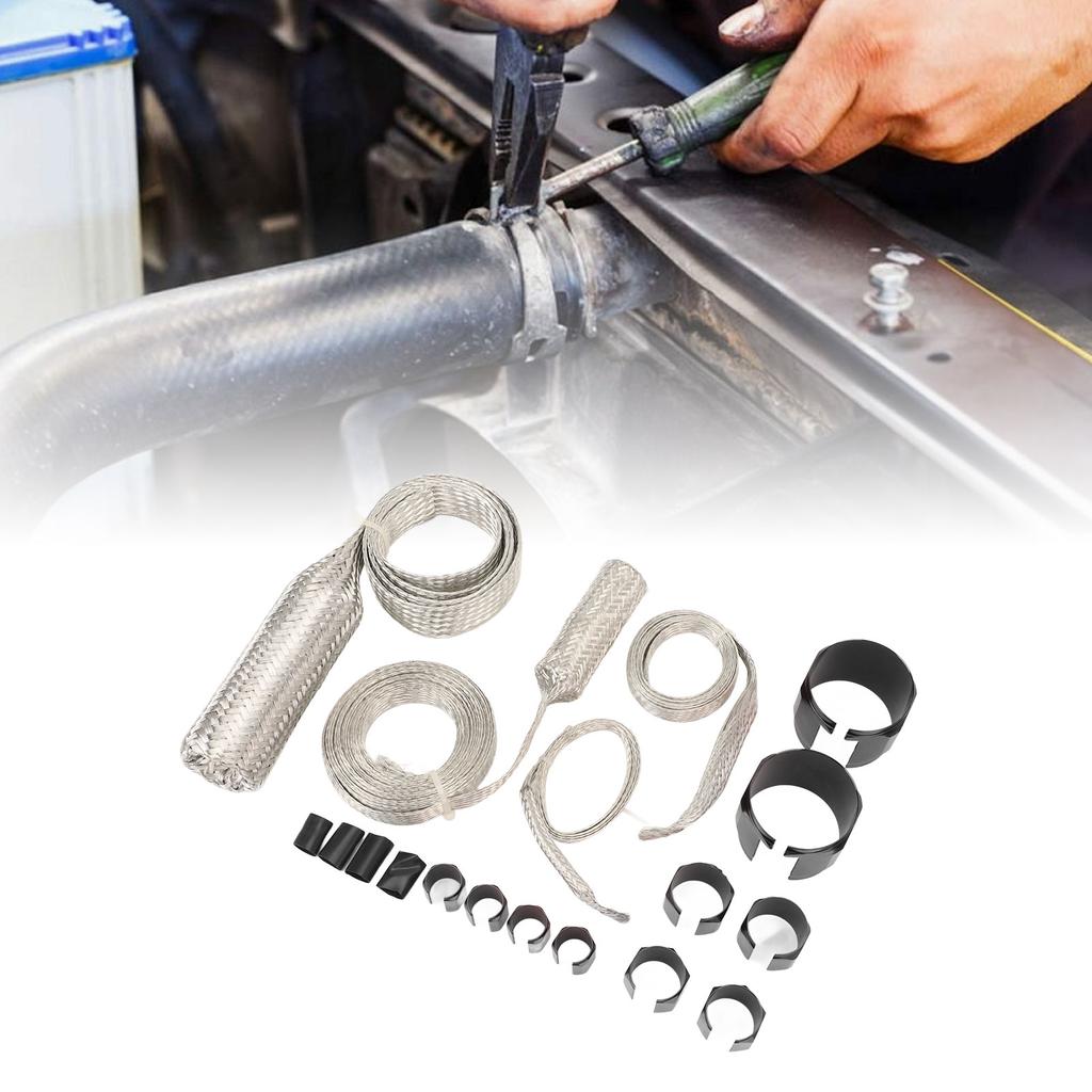 Stainless Steel Dress Up Hose Cover Kit Hose Sleeving Set Extreme Heat Resistant for Vehicle