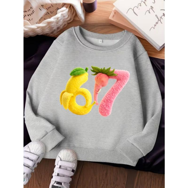 Unisex Kids Crewneck Sweatshirt For Over 4 Years Old Boys Girls Fluffy Banana Peach Shaped Graphic Soft Long Sleeve Pullover Top For 4-12 Children