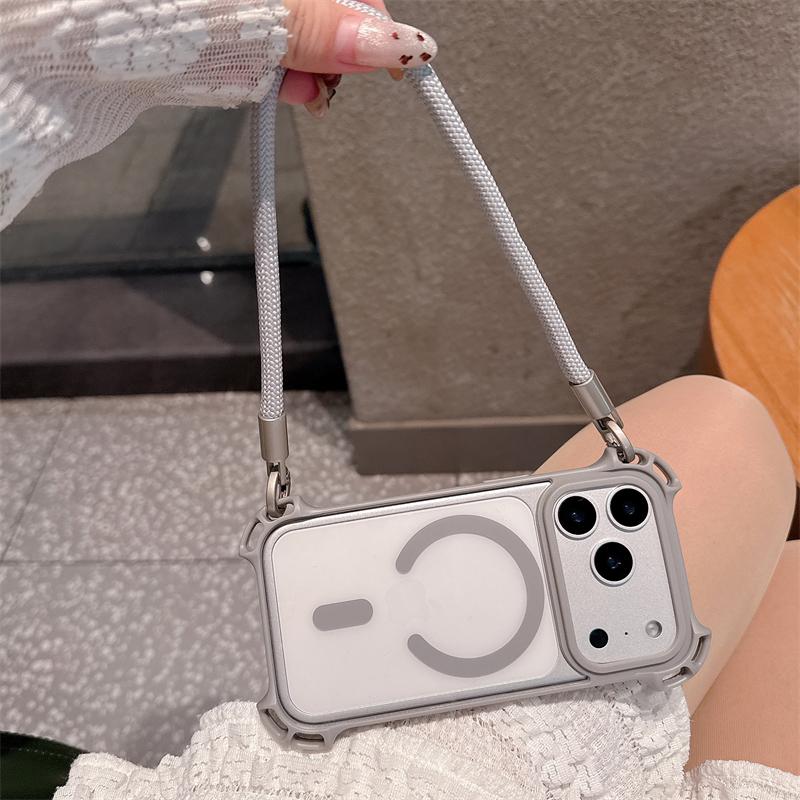 Crossbody Necklace Strap Lanyard Clear Magnetic Case For iPhone 17 16 14 15 12 13 Pro Max 16Plus 11 For Magsafe Shockproof Cover