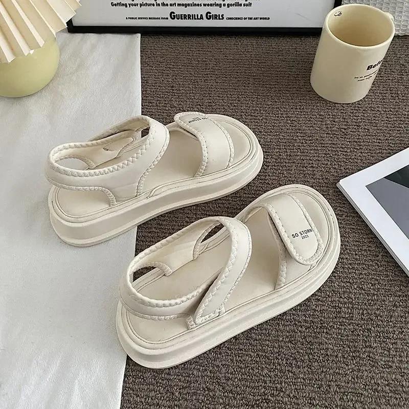 Summer 2025 Footwear Sandals for Women Beach Roman Style Outdoor Beige Platform Ladies Shoes Flat Rubber New Breathable Fashion