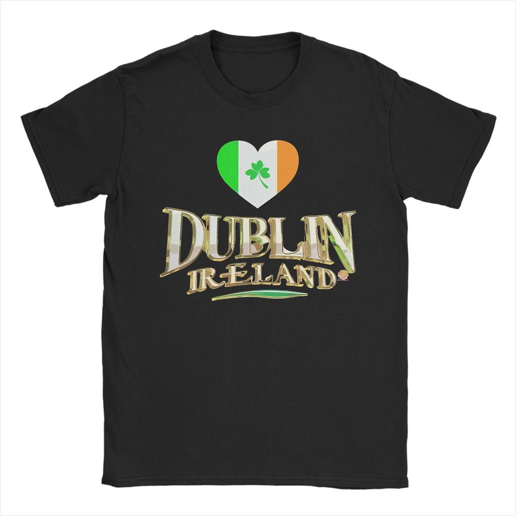 Dublin Ireland with Tricolour Love Heart T Shirt Summer Leisure T Shirts Unisexs Cotton O Neck Plus Size 5XL Tees Short Sleeve Tops