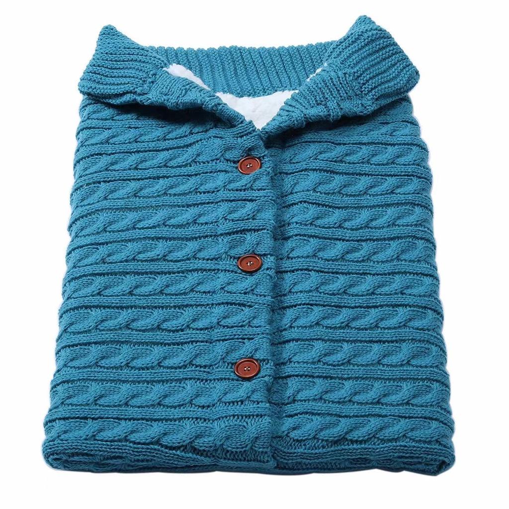 Cozy Autumn & Winter Baby Stroller Sleeping Bag - Wool Knit, Button Design, Plus Velvet, Thick & Warm.