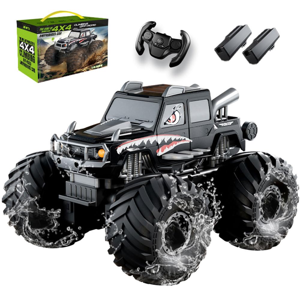 ZAVEN RC Car, Popular Off-Road Amphibious Car for Kids, Waterproof, 2.4Ghz 4WD, 360-Degree Rotation, Rechargeable, Includes 2 Remote Controls, Toy