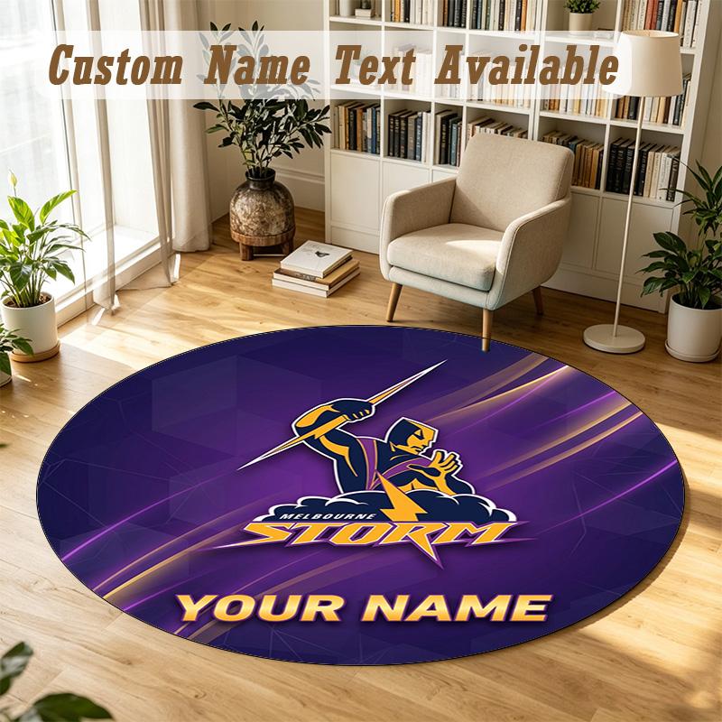 Round Rug Custom NameMelbourne Storm Pattern Non Slip Carpet Home Floor Decor