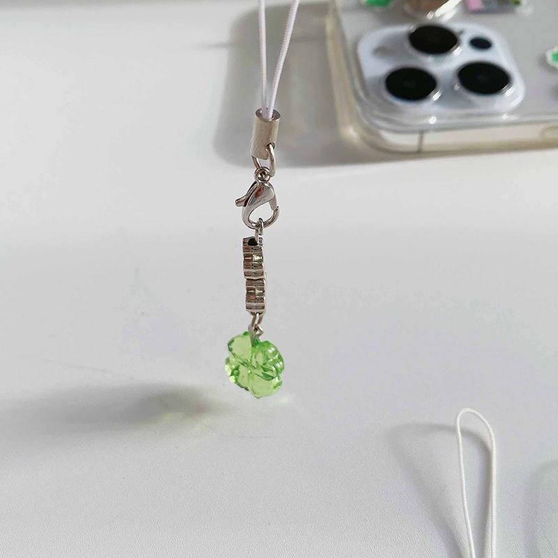 Handmade Beaded Phone Chain Four Leaf Clovers Cellphone Charm Colorful Keyring Ccd Decorative Pendant Cellphone Charm Accessory