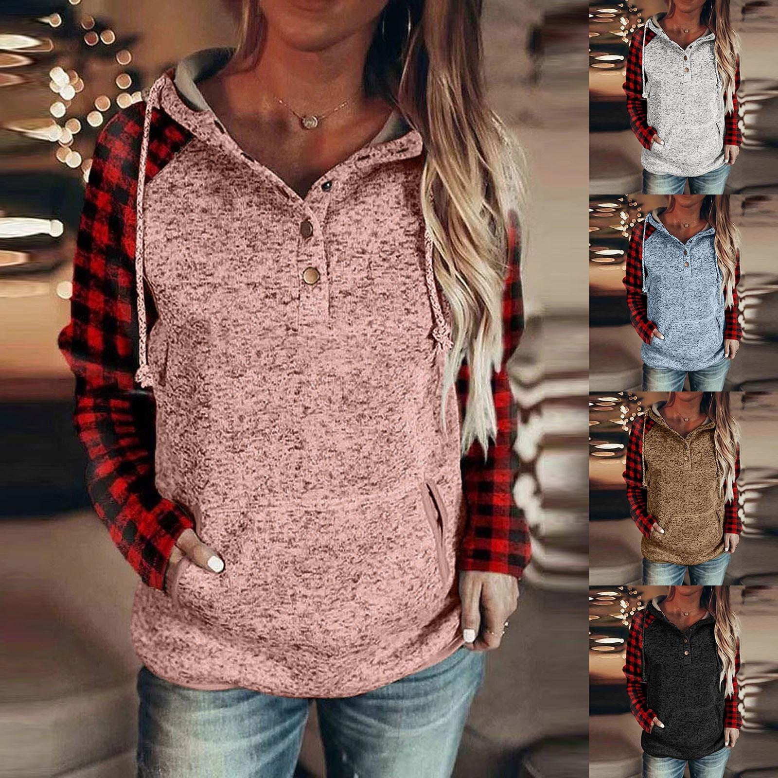 

Модный женский свитер на пуговицах с воротником и капюшоном, пуловер с карманами, топ на шнуровке