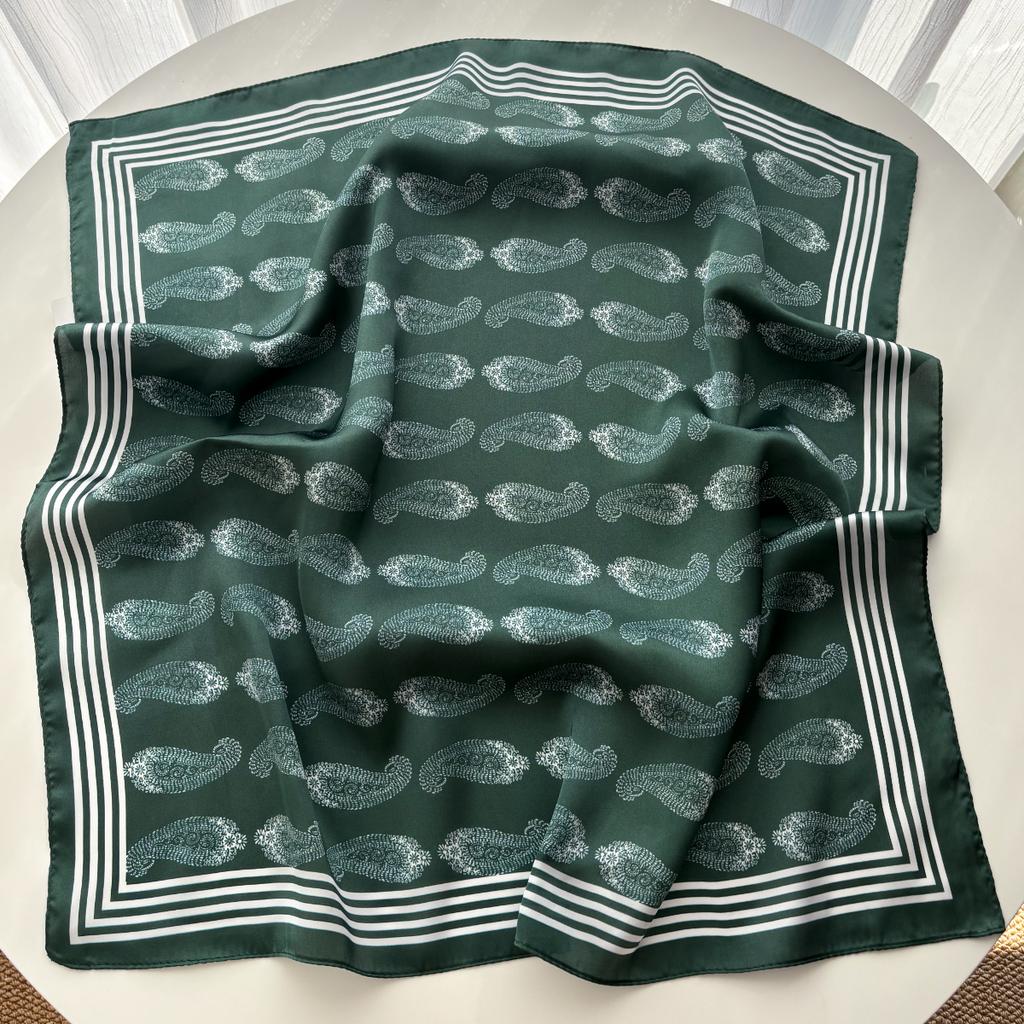 Luxury Square Scarf For Women Fashion Ladies Hijab Elegant Paisley Print Neckerchief Bandanas Soft Stain Faux Silk Scarves Shawl