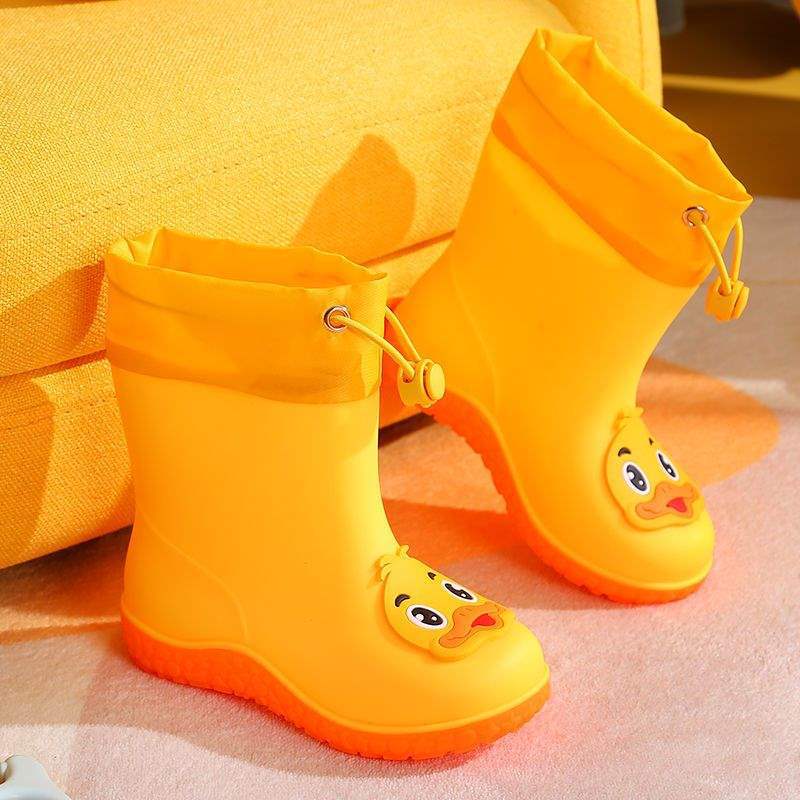 School Season Children's Rain Shoes Bundle Mouth Boys and Girls Rain Boots Non-slip Waterproof Water Shoes Kindergarten [upgrade Sole]
