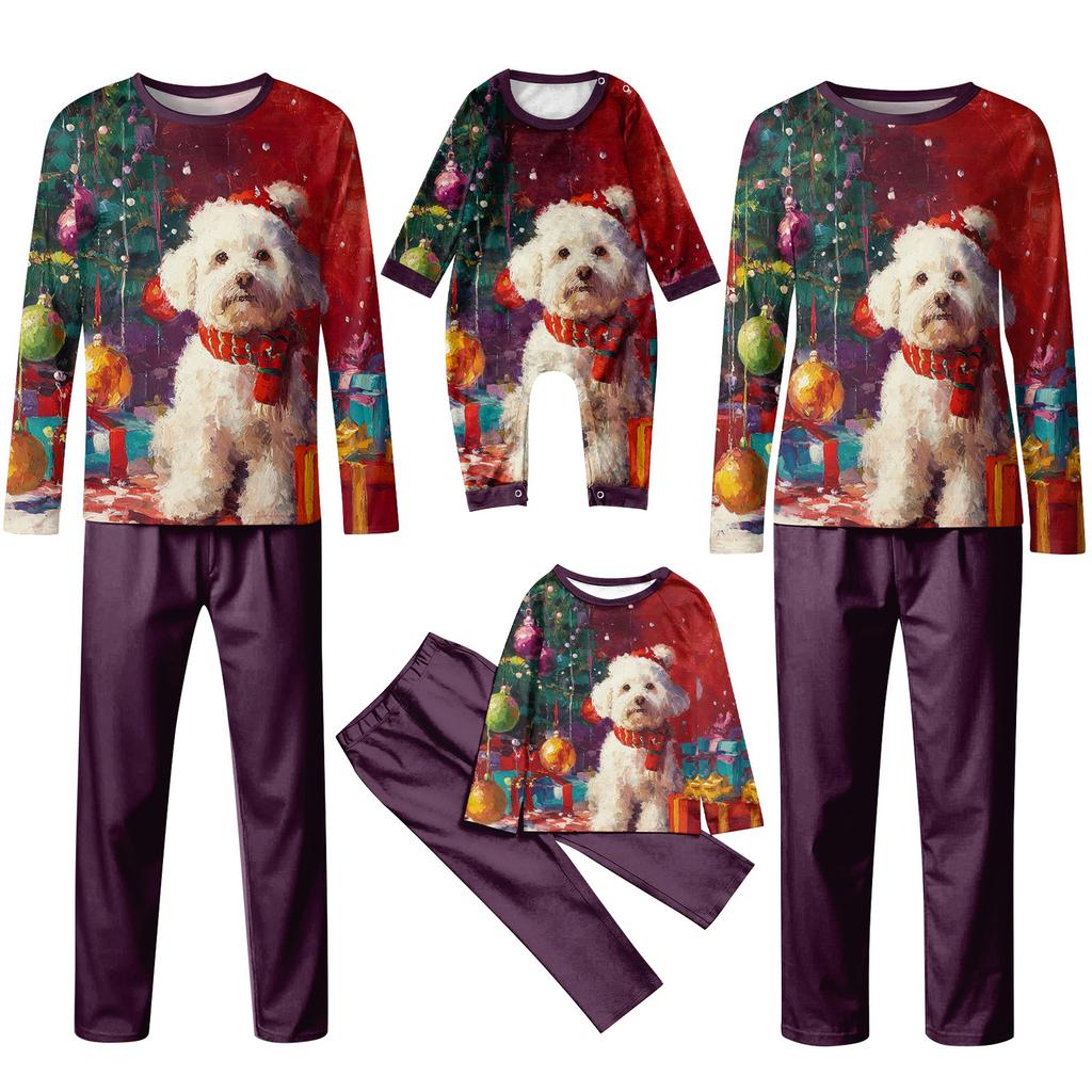 Family Casual Comfortable Long Sleeved Long Pants Christmas Printed Parent-child Set
