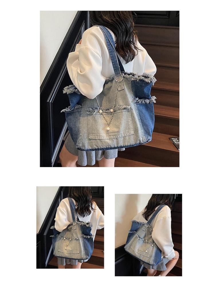Gradient Large-Capacity Denim Tote Bag - Versatile Commuter Shoulder Bag