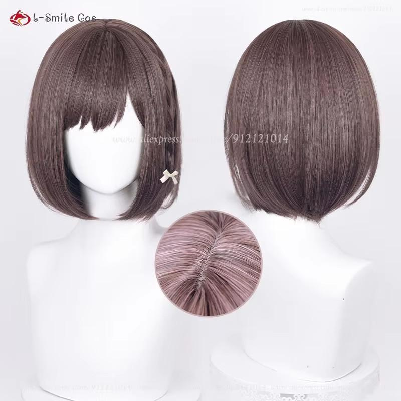 High Quality Anime Shinonome Ena Cosplay Wig 30cm Short Gray Pink Brown Shinonome Ena Wigs Heat Resistant Synthetic Hair