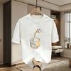 Super Handsome Pure Cotton Printed T-shirt Heavy Short Sleeve Men's Trendy Brand Pure Cotton Printed T-shirt
