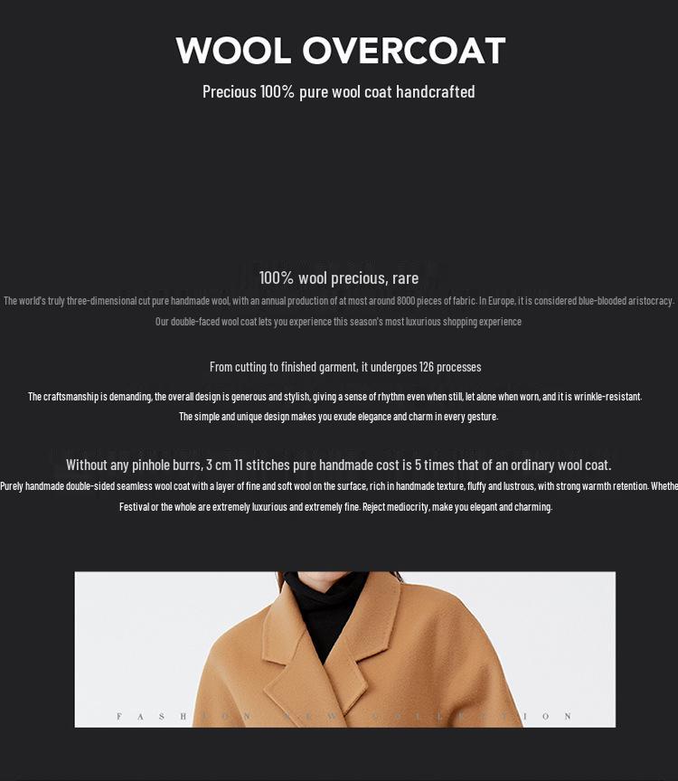 Double-Faced Wool Overcoat: High-End, Loose Casual Design with Suit Collar and Tie, Perfect for Spring and Autumn.