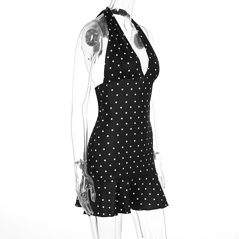 2025 Summer Women's Polka Dot Halter Bodycon Dress