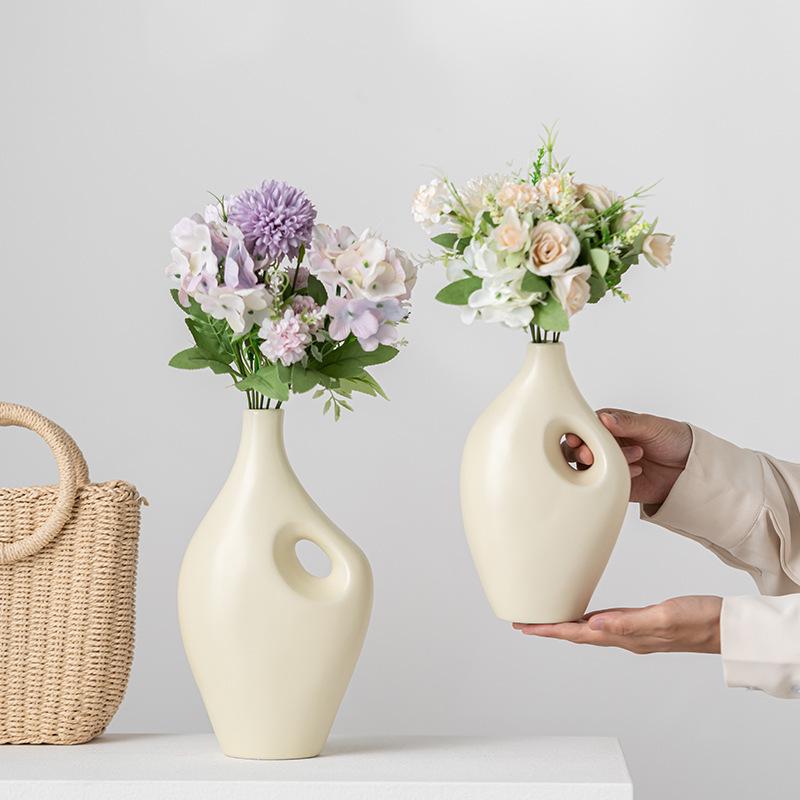 Beige Minimalist Ceramic Vase for Modern Home Decor and Flower Arrangement