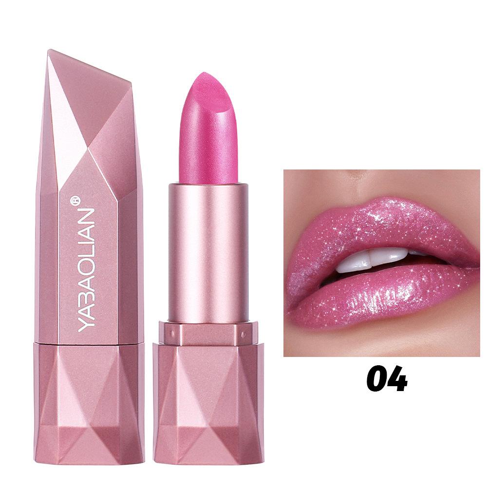 Pearlescent Rose Glitter Velvet Lipstick Waterproof Pearly Shine Matte Shimmer Diamond Lipstick Women Sexy Lips Makeup Cosmetic