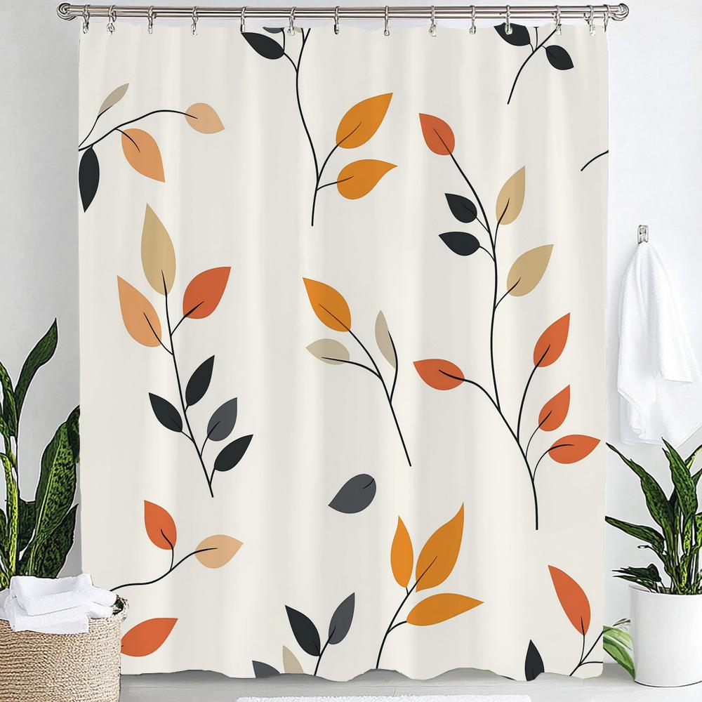 Leaves Print Shower Curtain,Tropical Plants and Leaves Bathroom Decoration Curtain Partition Privacy Hanging Curtain with Hooks