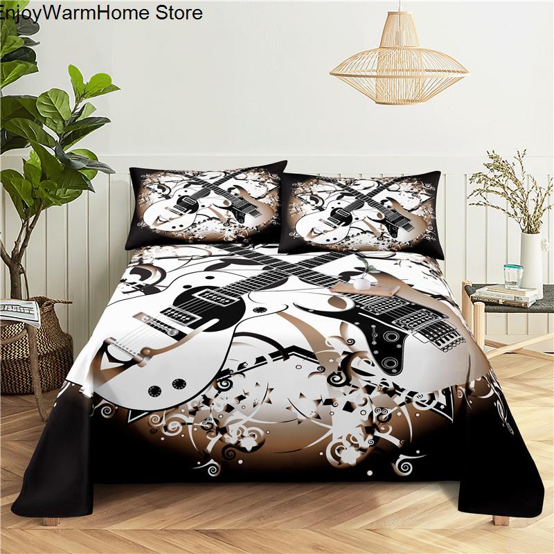 fashion Music Sheet Set Piano Keyboard Music Note Printed Bed Flat Sheet With Pillowcase Polyester Bedding