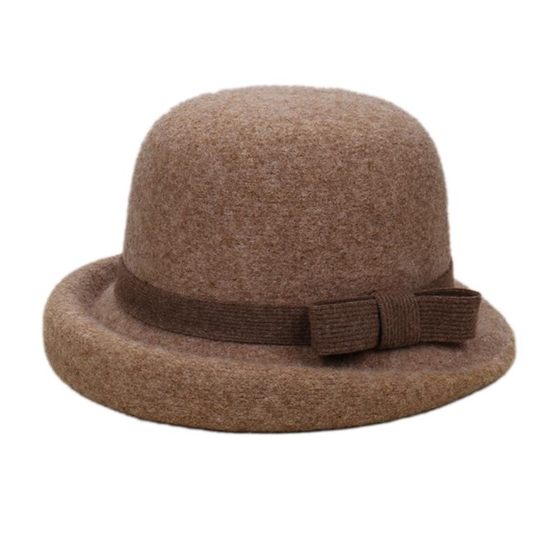 Fashion new French retro cashmere blended basin hat high-end temperament bow elegant small fresh top hat