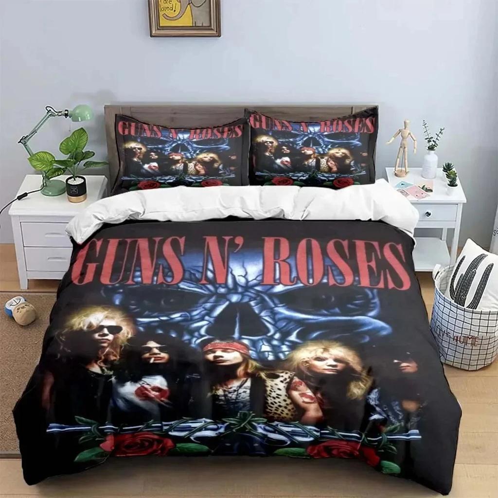 3D Print Guns N Roses GNR Band Retro Printed Bed Set Duvet Cover Pillowcase Bedding Set Linen Sheet Quilt Cover Queen King Size