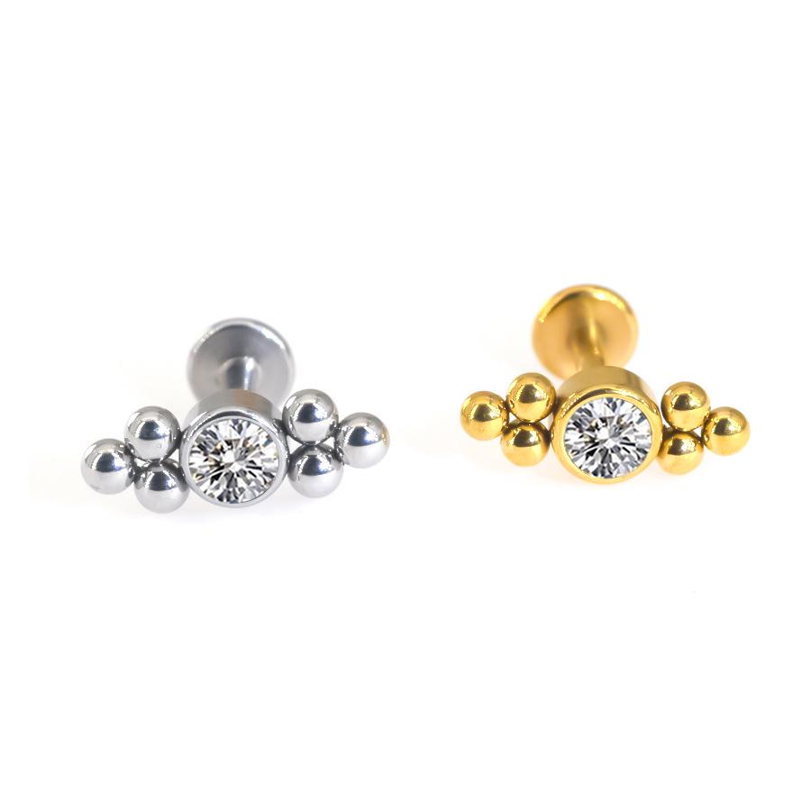 Diamond-Inlaid Stainless Steel Lip Stud Piercing Earring - 1.2*6/8mm