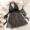 Lace Trim Leopard Print See-Through Patchwork Nightgown